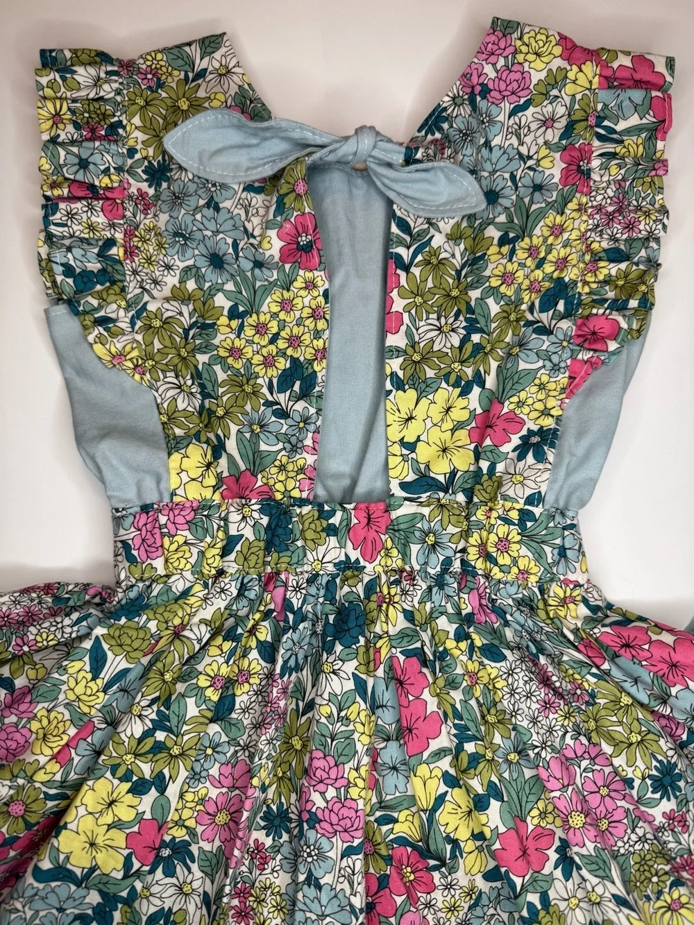 Girls Floral Ruffle Sundress in Yellow, Pink & Blue